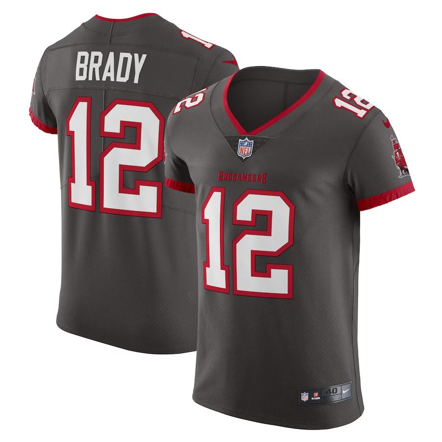 Men Tampa Bay Buccaneers 12 Tom Brady Nike Pewter Alternate Vapor Elite NFL Jersey